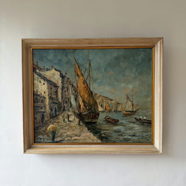 Expressive Harbor Scene Oil Painting "Sailing Boat" Rustic Art Holland Art Shop