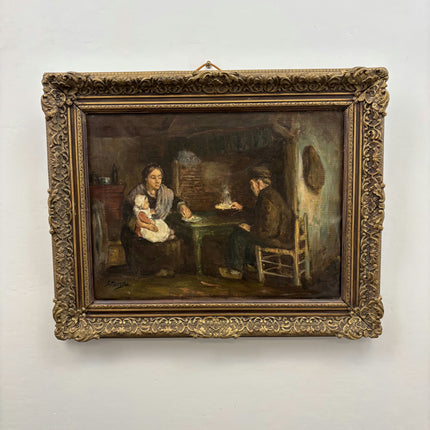 19th Century Antique Interior Oil Painting "Seated Woman" Art Holland Art Shop