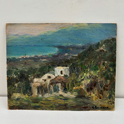 Handcrafted Landscape Oil Painting "Coastal Village" Refined Small Artwork Holland Art Shop