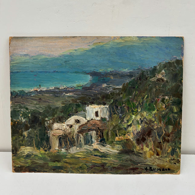 Handcrafted Landscape Oil Painting "Coastal Village" Refined Small Artwork Holland Art Shop