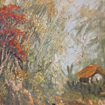 Antique Oil Painting Landscape "Red Tree Reflection" Refined Small Artwork Holland Art Shop