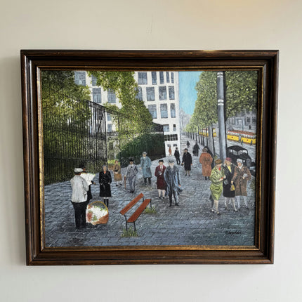Rustic Cityscape Oil Painting "City Pedestrians" Handcrafted Art Holland Art Shop
