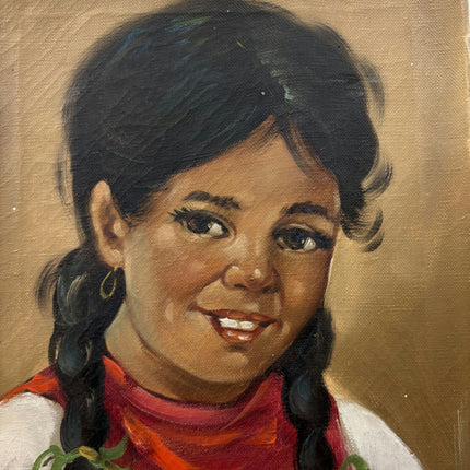 Rustic Portrait Oil Painting "Smiling Girl" Expressive Small Artwork Holland Art Shop