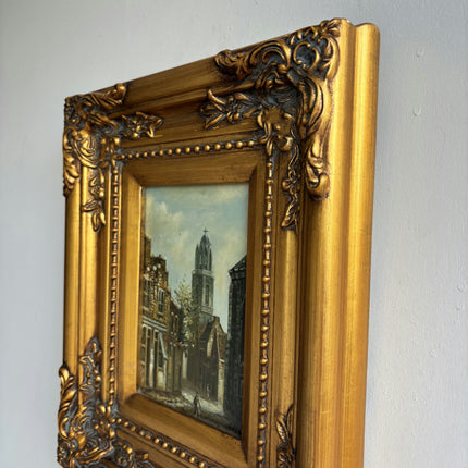 Traditional Cityscape Oil Painting "Gilded Frame" Rustic Small Art Holland Art Shop