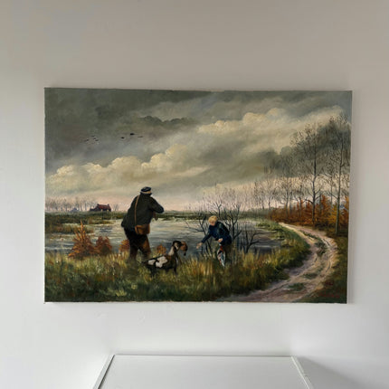 Expressive Figurative Oil Painting "Hunting Dog" Rustic Large Art Holland Art Shop