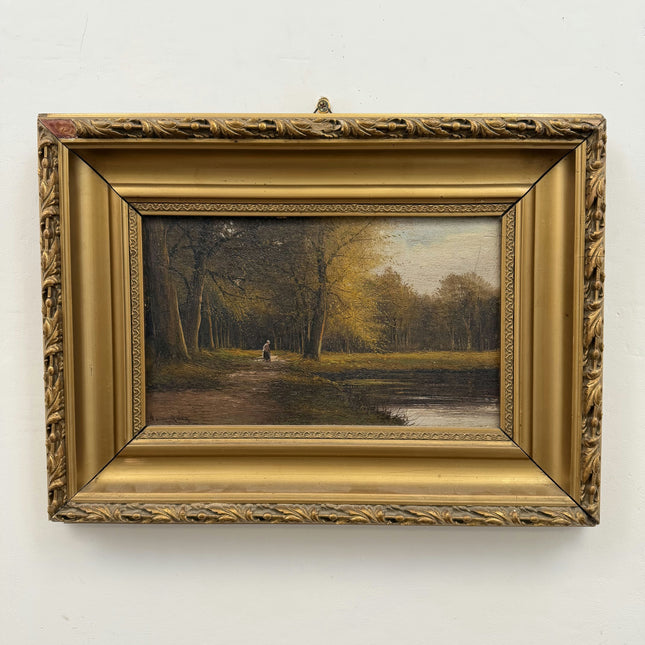 Refined Landscape Oil Painting "Solitary Woman" Rustic Small Artwork Holland Art Shop