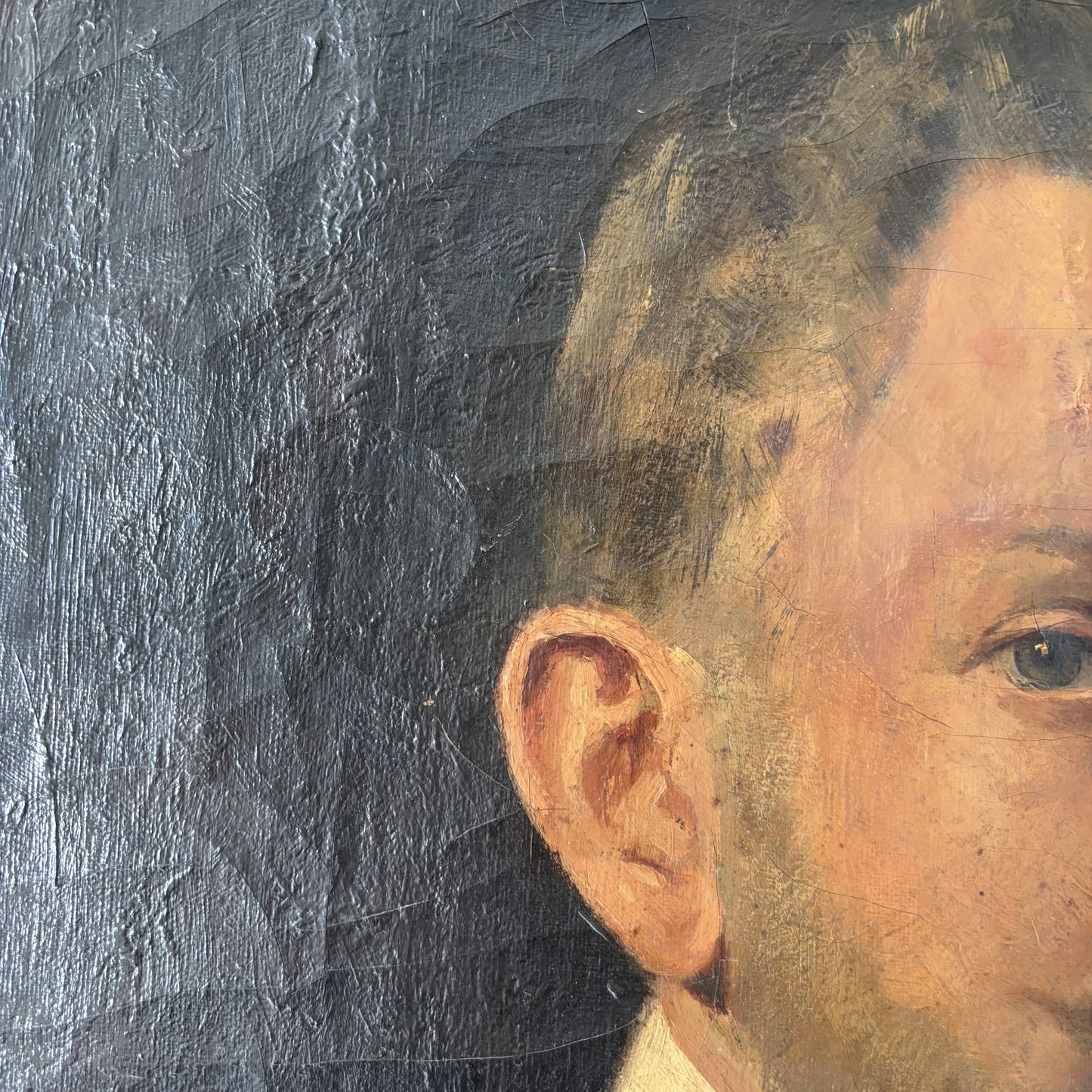 19th Century Gentleman Black Suit Beard Collar Antique Oil Painting Authentic