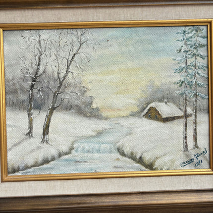 Traditional Winter Landscape Oil Painting "Snowy Cottage" Original Art Holland Art Shop