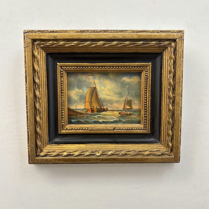 Classic Seascape Oil Painting "Sailing Boat" Original Small Artwork Holland Art Shop