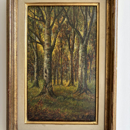 Antique Landscape Oil Painting "Birch Trees" Detailed Small Art Holland Art Shop
