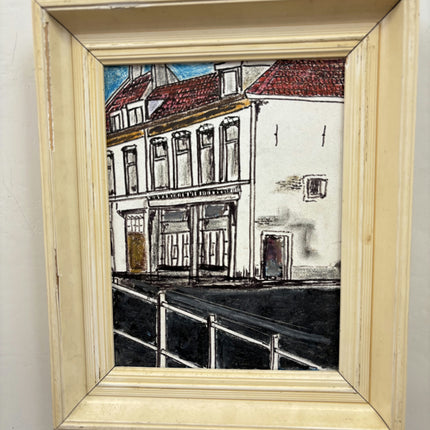 Original Cityscape Oil Painting "Town Facade" Detailed Small Art Holland Art Shop