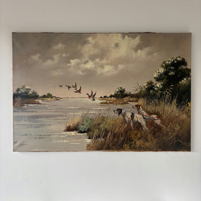 Handcrafted Animals Oil Painting "Pointing Dogs" Expressive Large Artwork Holland Art Shop