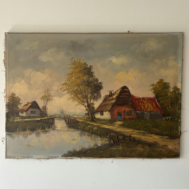 Detailed Landscape Oil Painting "Thatched Cottage" Rustic Art Holland Art Shop