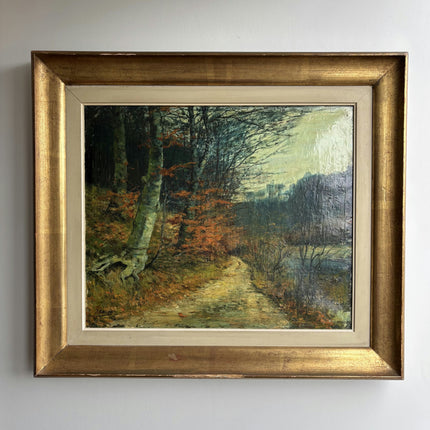 1898 Antique Landscape Oil Painting "Birch Tree" Large Artwork Holland Art Shop