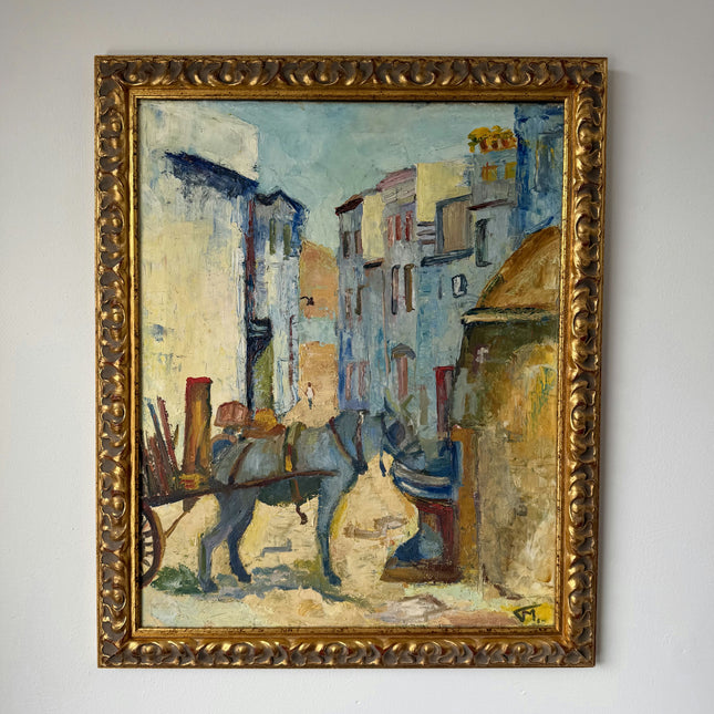Fine Oil Painting Cityscape "Street Cart Horse" Handcrafted Medium Art Holland Art Shop