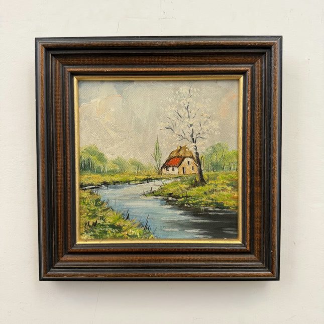 Detailed Landscape Oil Painting "Wooden Frame" Handcrafted Small Art Holland Art Shop