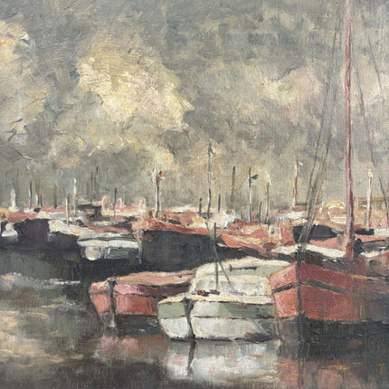 Original Interior Oil Painting "Moored Boats" Traditional Artwork Holland Art Shop