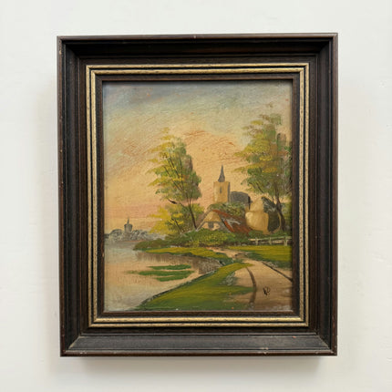 Timeless Scenery Oil Painting "Village Church" Vintage Small Artwork Holland Art Shop