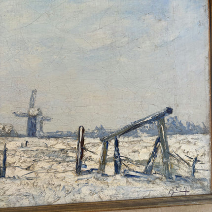 Expressive Winter Landscape Oil Painting "Snow Fence" Detailed Art Holland Art Shop