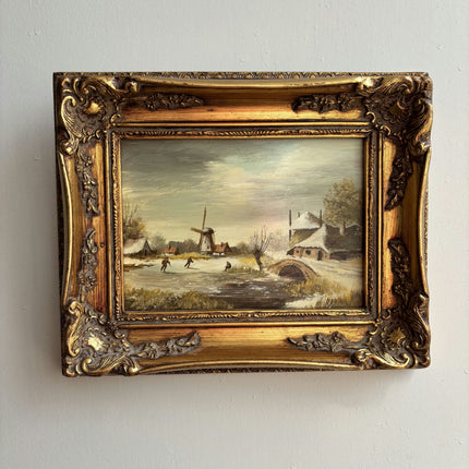 Expressive Winter Landscape Oil Painting "Gilded Frame" Timeless Small Artwork Holland Art Shop