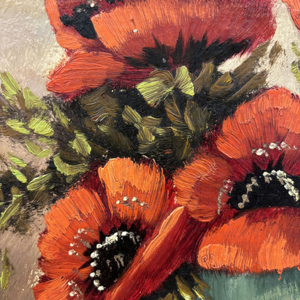 Detailed Flowery Still Life Oil Painting "Poppy Bouquet" Rustic Art Holland Art Shop
