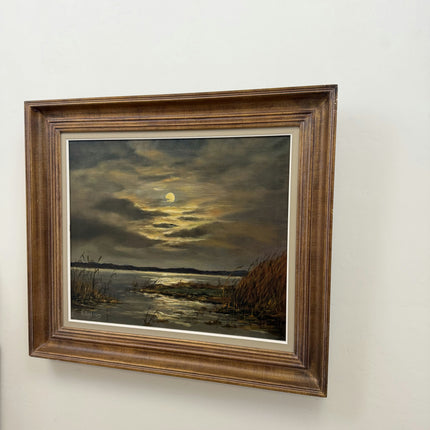 Expressive Landscape Oil Painting "Moonlit Marsh" Refined Large Artwork Holland Art Shop