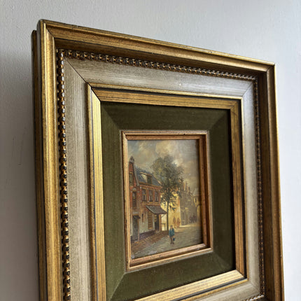 Elegant Cityscape Oil Painting "Gilded Frame" Vintage Small Artwork Holland Art Shop
