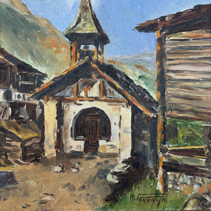 Original Landscape Oil Painting "Village Church" Vintage Art Holland Art Shop