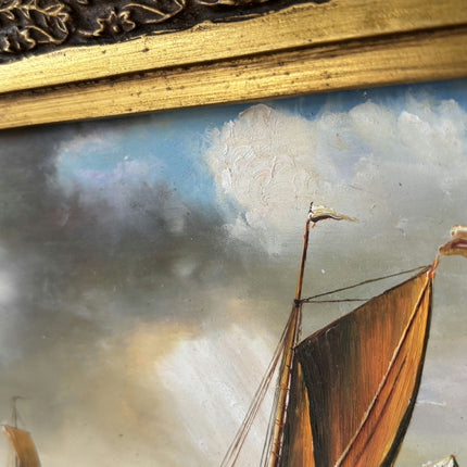 Original Oil Painting Seascape "Sailing Vessels" Expressive Small Artwork Holland Art Shop