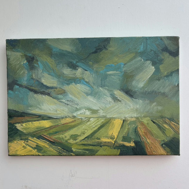 Timeless Landscape Oil Painting "Green Field" Handcrafted Small Artwork Holland Art Shop