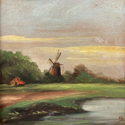 Elegant Landscape Oil Painting "Windmill Cottage" Original Small Art Holland Art Shop