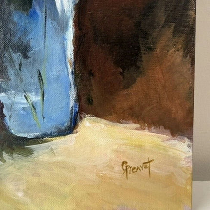 Handcrafted Flowery Still Life Oil Painting "Blue Vase" Elegant Small Art Holland Art Shop