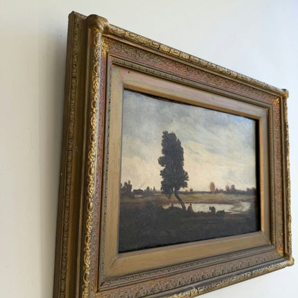 19th Century Antique Landscape Oil Painting "Solitary Tree" Artwork Holland Art Shop