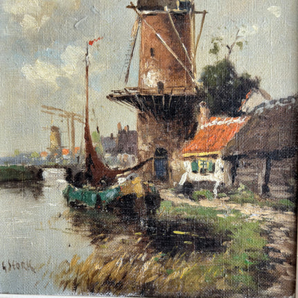 Vintage Landscape Oil Painting "Old Windmill" Original Dutch Artwork Holland Art Shop