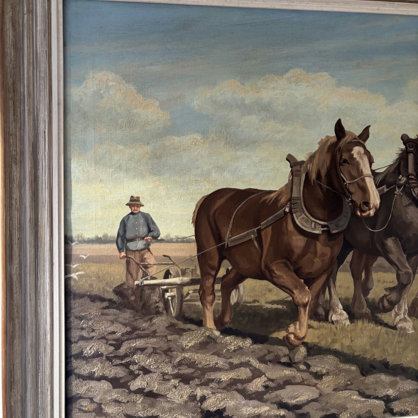 Wonderful Animals Oil Painting "Working Horses" Handcrafted Large Art