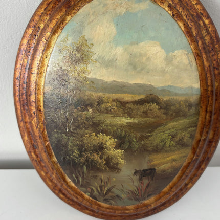 Striking Oil Painting Landscape "Grazing Cow" Authentic Small Art Holland Art Shop