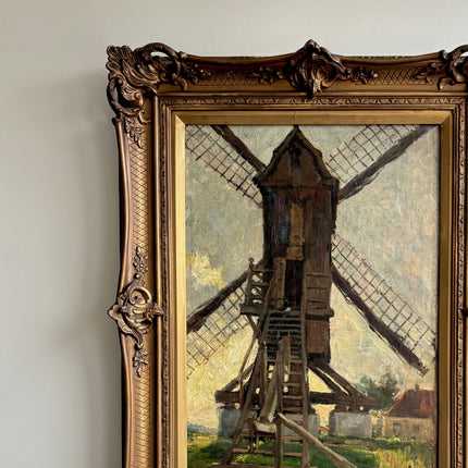 Elegant Landscape Oil Painting "Windmill Tower" Rustic Belgique Artwork Holland Art Shop