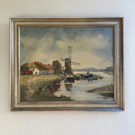 Handcrafted Landscape Oil Painting "Windmill Structure" Expressive Art Holland Art Shop