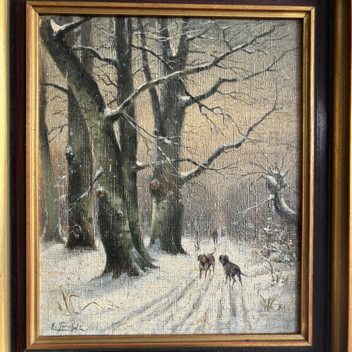 1900 Antique Winter Landscape Oil Painting 
