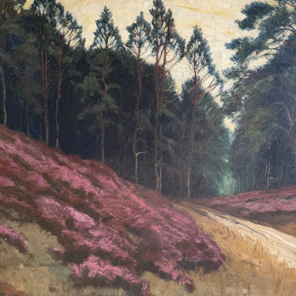 Vintage Landscape Oil Painting "Heather Path" Rustic Large Art Holland Art Shop