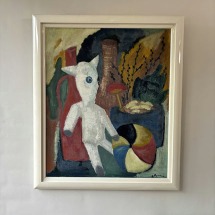 Expressive Still Life Oil Painting "White Cat" Rustic Artwork Holland Art Shop