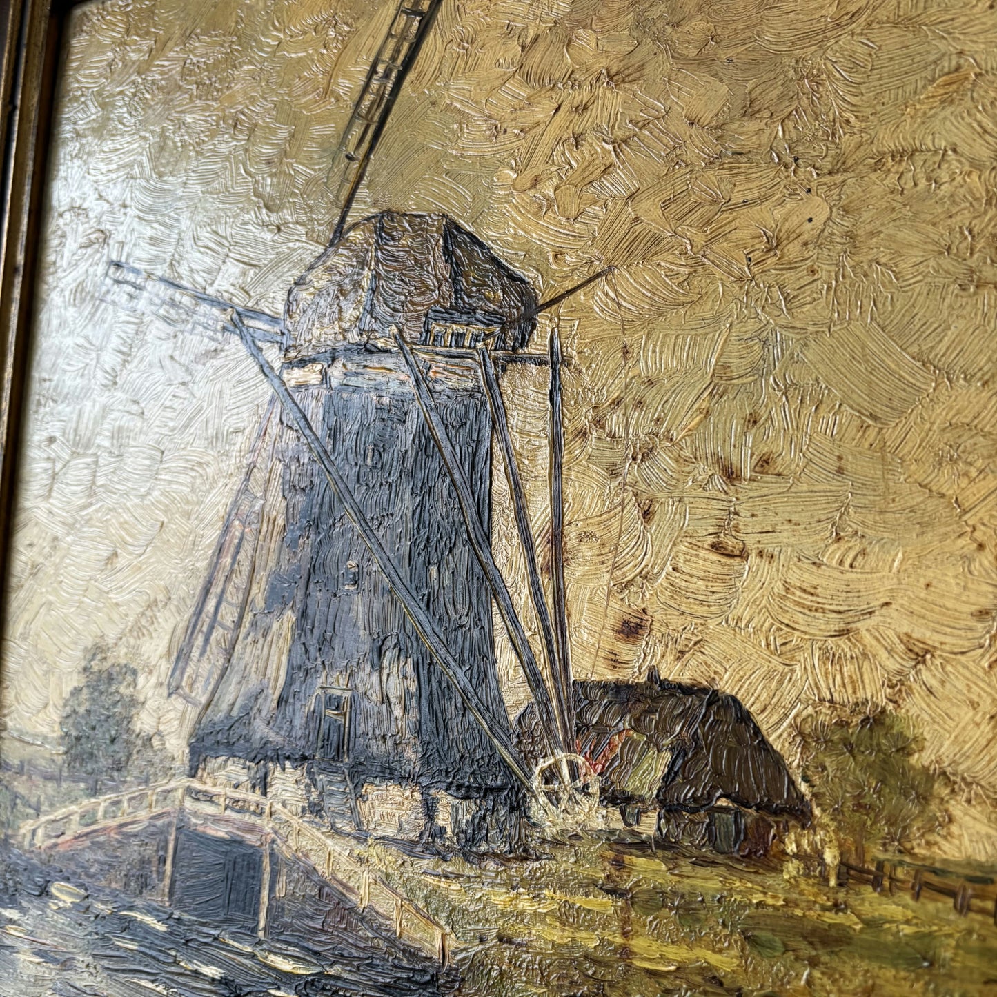 Authentic Oil Painting "Windmill Structure" Expressive Medium Artwork