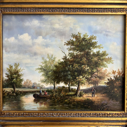 Vintage Landscape Oil Painting "Gilded Frame" Original Small Artwork Holland Art Shop