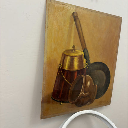 Expressive Still Life Oil Painting "Copper Kettle" Vintage Small Artwork Holland Art Shop
