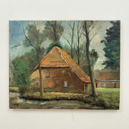 Detailed Farm Oil Painting "Thatched Cottage" Authentic Artwork Holland Art Shop