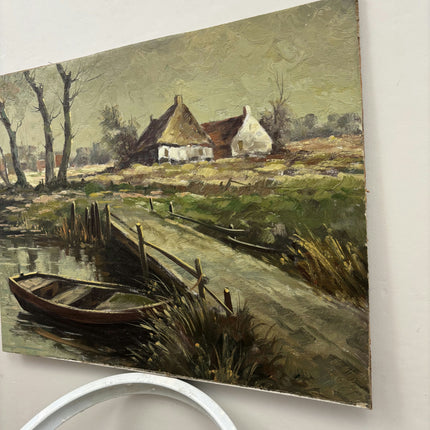 Traditional Harbor Scene Oil Painting "Wooden Boat" Original Artwork Holland Art Shop