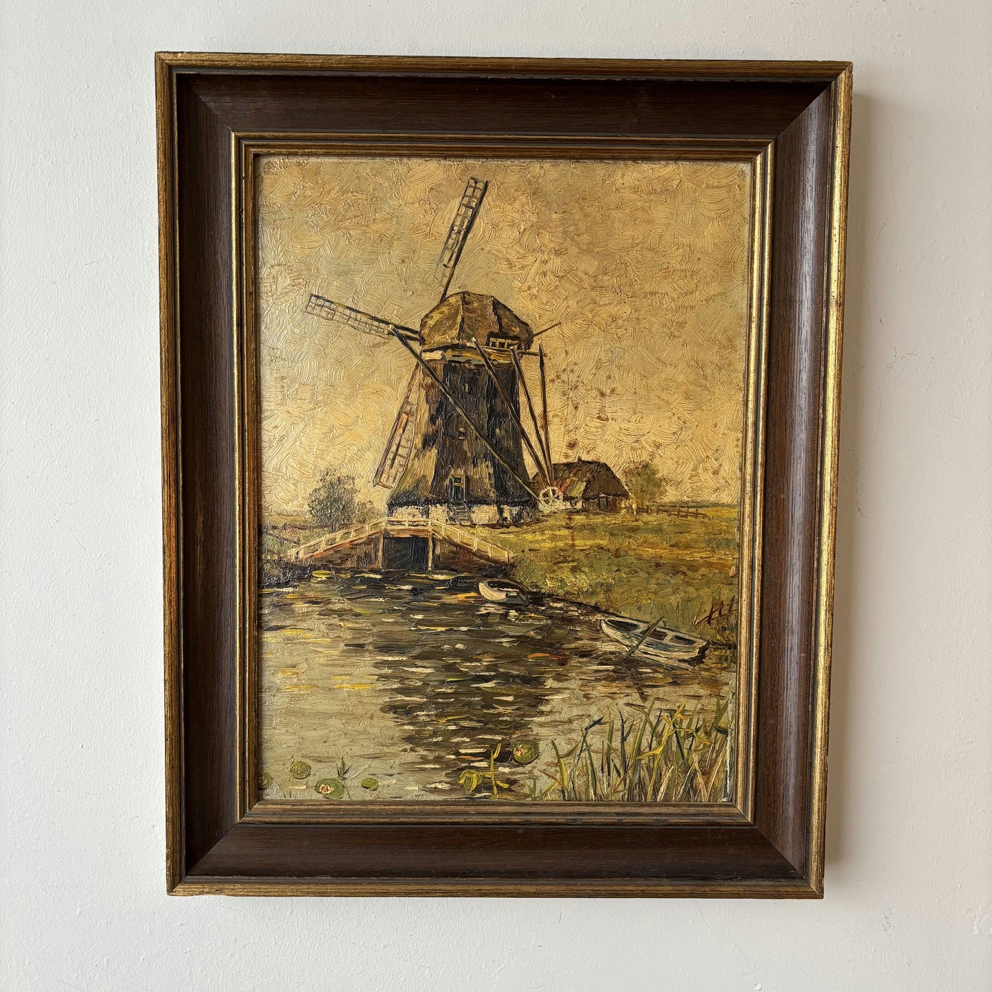 Authentic Oil Painting "Windmill Structure" Expressive Medium Artwork