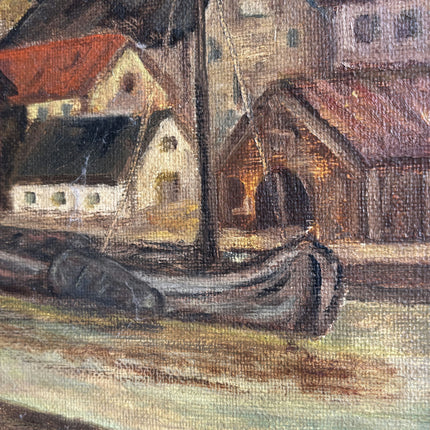 Handcrafted Harbor Scene Oil Painting "River Boat" Expressive Art Holland Art Shop