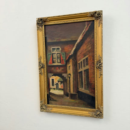 Handcrafted Still Life Oil Painting "Narrow Alley" Vintage Small Art Holland Art Shop