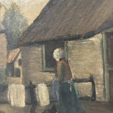 Ca 1910  Farm Oil Painting "Thatched Cottage" Original Dutch Artwork Holland Art Shop